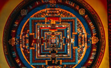 Raise your Vibration – Mantras brown and green round area rug