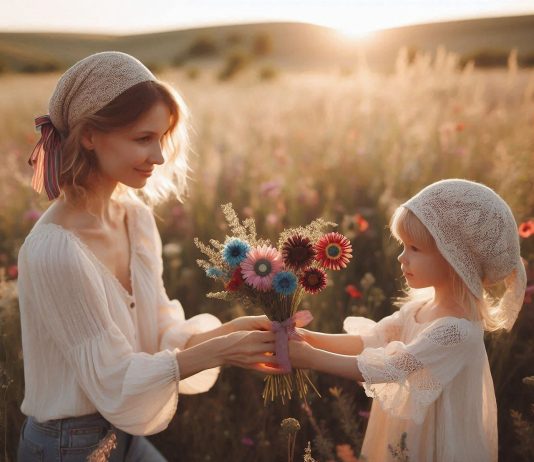 Inner Voice by Venus Beings – Natalie Glasson mother, daughter, bunch of flowers